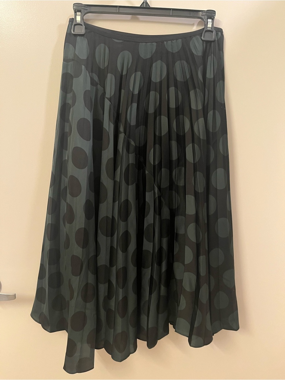 Theory Zeyn PD Polka Dot Pleated Midi Skirt Dark Green Black Sz Petite P/TP